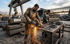 برش‌کاری و کار با میلگرد ۱۶ در کارگاه ساختمانی